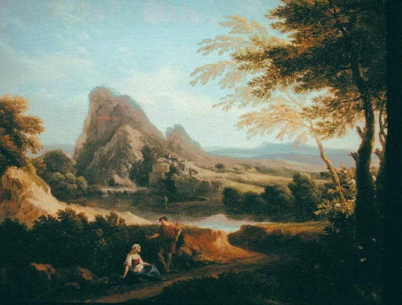 Paesaggio con una cascata lontana